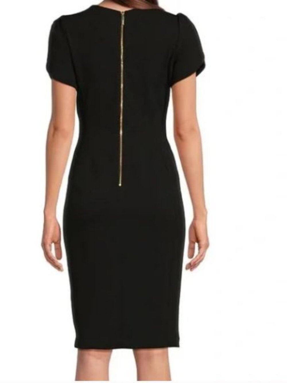 Calvin Klein Black Sheath Dress Size 6 Tulip Sleeve Office Business Professional - Picture 2 of 12